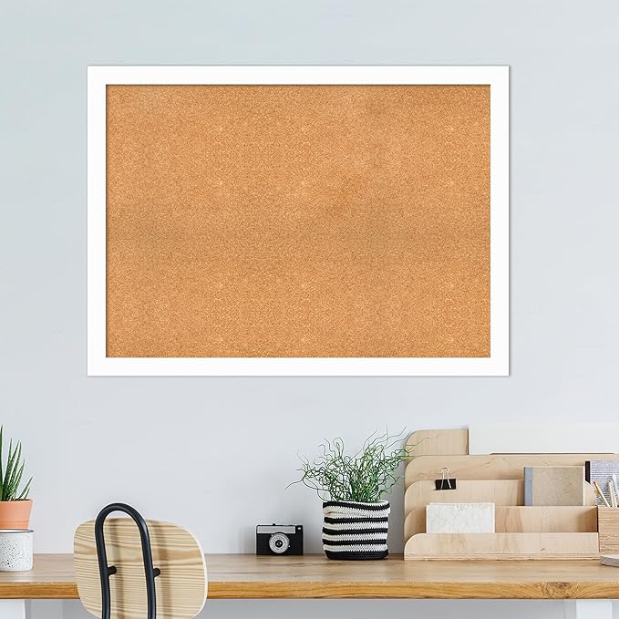 Amanti Art Natural Cork Board for Wall, 33x45 Vision Board with White Frame, Oversize Corkboard Office Decor for Home Organization, Casual Corkboard Pinboard to Display Items for Home Organization in-DeskLoop Office