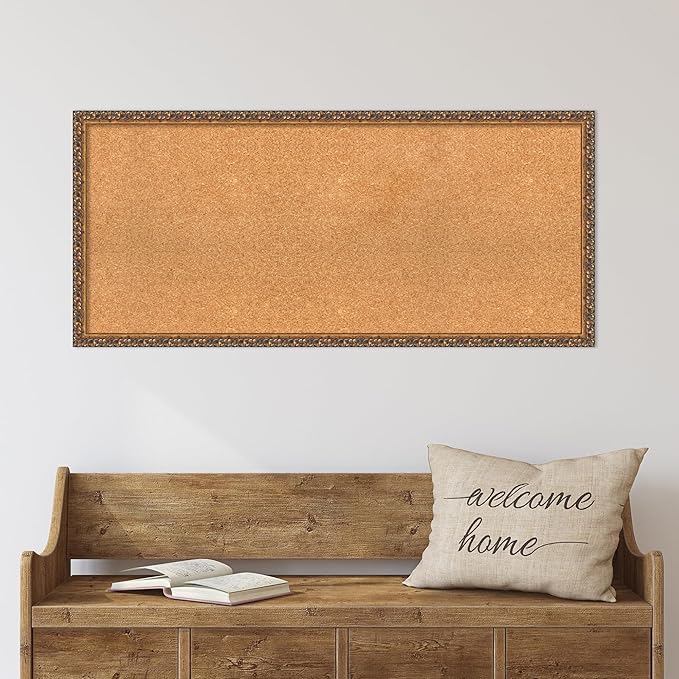 Amanti Art Natural Cork Board for Wall, 20x44 Vision Board with Bronze Frame, Oversize Corkboard Office Decor for Home Organization, Traditional Corkboard Pinboard to Display Items for Home-DeskLoop Office