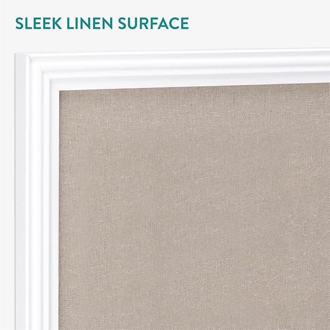 Navaris Framed Linen Bulletin Board - Approx. 58 x 43cm Fabric Jewelry Organizer Pinboard for Wall Memory Memo Pin Board - Natural Linen with White Frame-DeskLoop Office