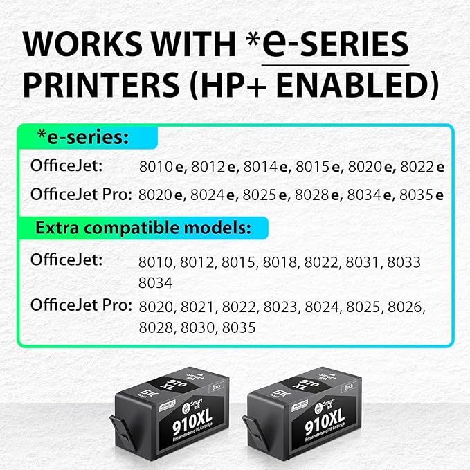 Smart Ink Remanufactured Ink Cartridge Replacement for HP 910 XL 910XL (Black XL 2 Combo Pack) to use with HP OfficeJet Pro 8025e 8028e 8035e 8025 8028 8035 OfficeJet 8015e 8022e 8015 8022 Printers-DeskLoop Office