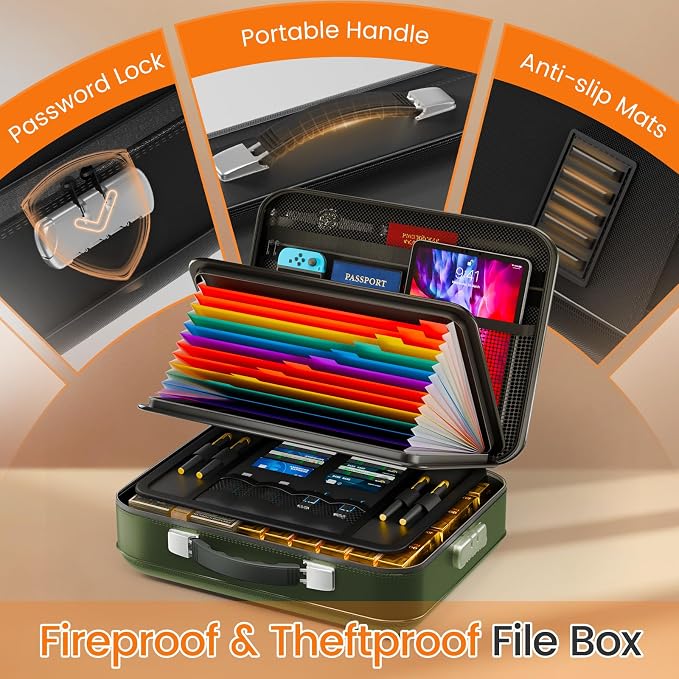 Fireproof Document Box with Lock, 5200°F Fireproof Water Resistant Hard Case - Image 4