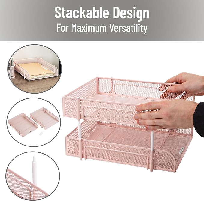 Mind Reader Stackable Paper Tray, Desktop Organizer, File Storage, Metal Mesh - Image 4