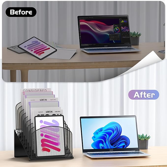 Inclined Desk File Organizer Metal Desk Magazine Folder Holder - Image 6