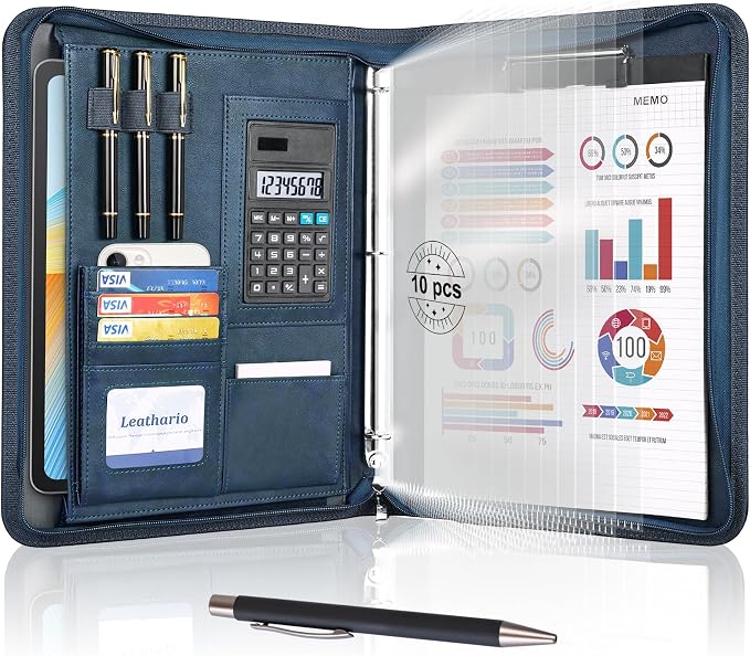 Leathario Portfolio Binder, 3-Ring Folder Organizer, Includes 5 Sheet by Leathario