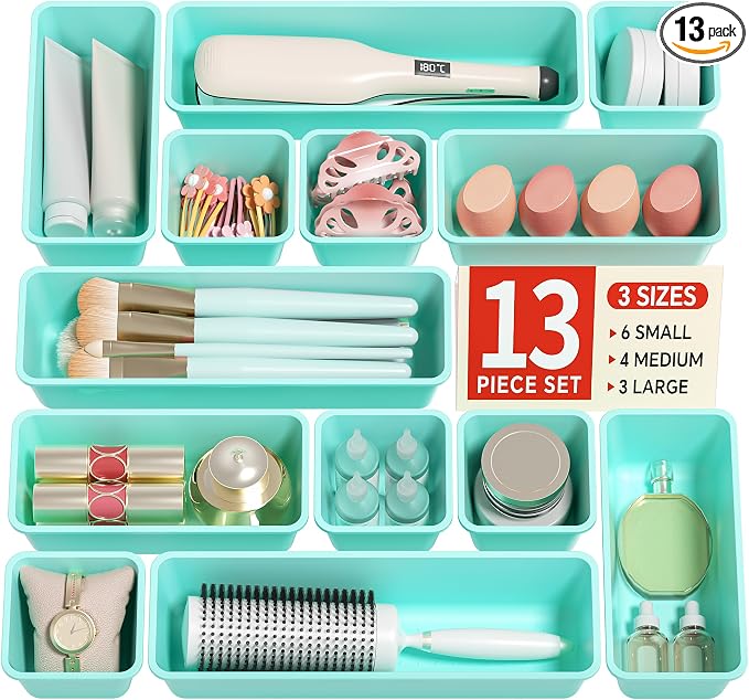 Canfanni 13 Pack Plastic Drawer Organizers Set, 3 Sizes Desk Drawer Organizer by Canfanni