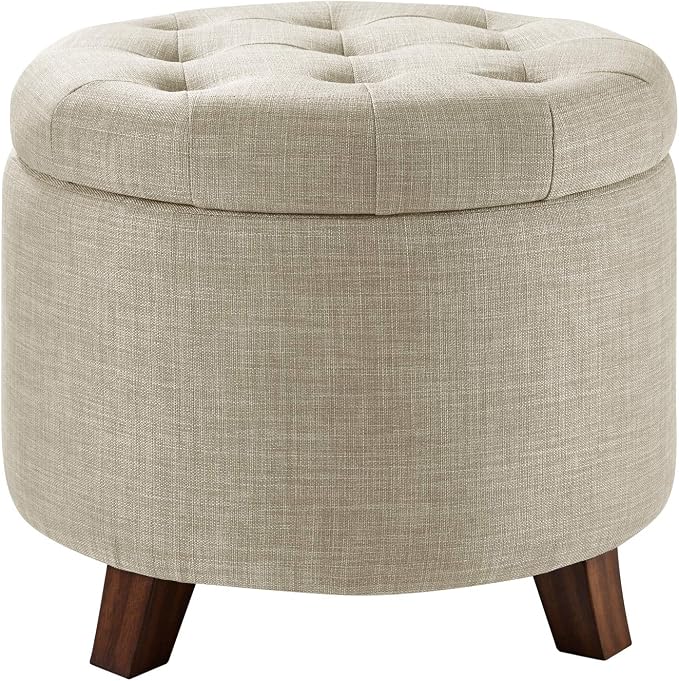 Amazon Basics Round Storage Ottoman Foot Rest, Button Tufted Upholstered by AmazonBasics