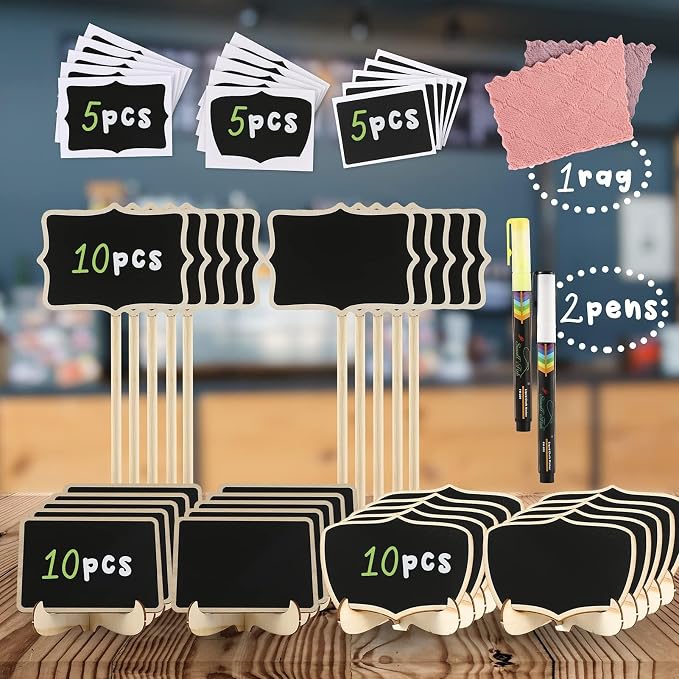 Mini Chalkboard Signs, 30 Pack Framed Small Chalk Board Food Labels - Image 3