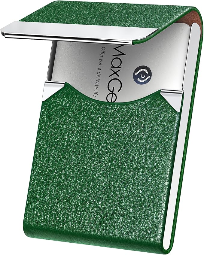 MaxGear Business Card Holder, PU Leather Business Card Case, Dark Green | by MaxGear