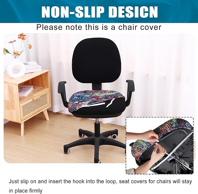 Smiry Printed Office Computer Chair Seat Covers, Stretch Fit Universal Desk Rotating Chair Cover Washable Removable Seat Cushion Protectors - Blue Green-DeskLoop Office