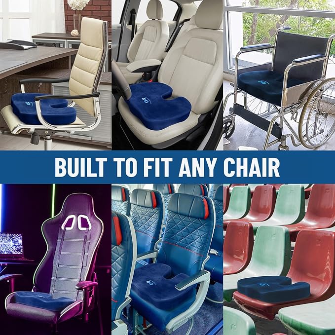 Everlasting Comfort Doctor Recommended Memory Foam Seat Cushion for Office Chairs & Car Seat - Ergonomic Office Desk Accessories for Tailbone Pain Relief, Sciatica & Back Support-DeskLoop Office