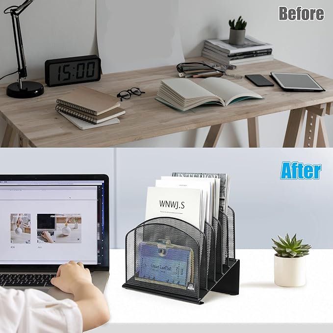 Delifox 2 Pack Inclined Desk File Organizer, 5 Slot Desktop File Folder Holder - Image 7