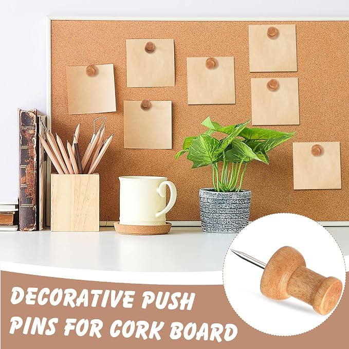 Sawysine 80 Pcs Wood Push Pins, Cute Thumb Tacks Decorative Push Pins - Image 4