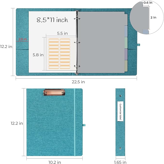EYROZILL 3 Ring Binder, 1 Inch Linen Binder Organizer - Image 5