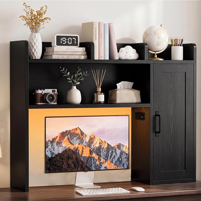 Desktop Storage Shelf, 37.4" Computer Desk Organizer 3-Tier Wood Desktop - Image 3