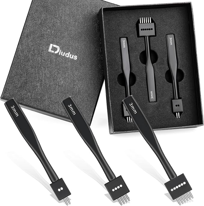 Leather Hole Punch, Round Hole Prong Stitching Chisel Set Leather Working Tools by Diudus