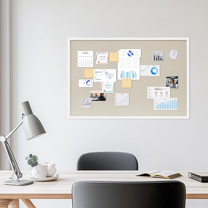 DAHAPYBOO Cork Board with Linen White, Bulletin Board 36"x24" | Hanging - Image 3