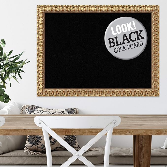 Amanti Art Black Cork Board for Wall, 23x31 Vision Board with Gold Wood Frame, Medium Corkboard Office Decor for Home Organization, Traditional Corkboard Pinboard to display items for home-DeskLoop Office