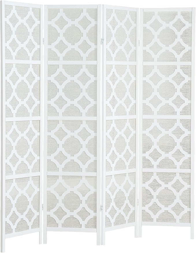 NicBex Room Divider 4 Panel Room Dividers with Quarterfoil Diamond Design Partition Room Dividers and Folding Privacy Screens Wall Divider for Home, Room Separation,69.28"W x 17.32"D x 70.31"H, White-DeskLoop Office