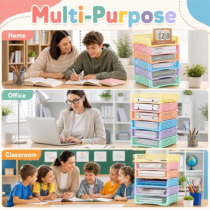 Set of 6 Pastel Turn in Trays for Teachers Stackable Classroom Paper Letter - Image 6