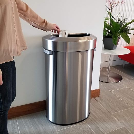 iTouchless Stainless Steel Trash Can and Recycle Bin, Slim and Space-Saving Design for Home, Office, Kitchen, Restaurant, Restroom, Large Capacity, 23 Gallon / 87 Liter, Open Top, Semi Round 23 Gal-DeskLoop Office