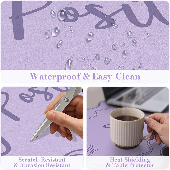 iCasso Purple Office Decor for Women, Scalloped Desk Cover Mat, Large Mouse Pad - Image 3