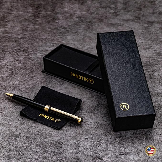 Black & Gold Luxury ballpoint Pen (Made In USA) fancy gift set for women, Real 24K Gold Plating, Professional executive pen gift set for men (Lux BallPoint Black-Gold)