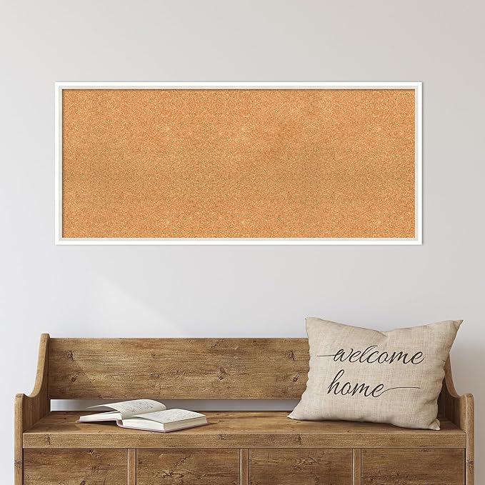 Amanti Art Natural Cork Board for Wall, 19x43 Vision Board with White Frame, Oversize Corkboard Office Decor for Home Organization, Modern Corkboard Pinboard to Display Items for Home Organization in-DeskLoop Office