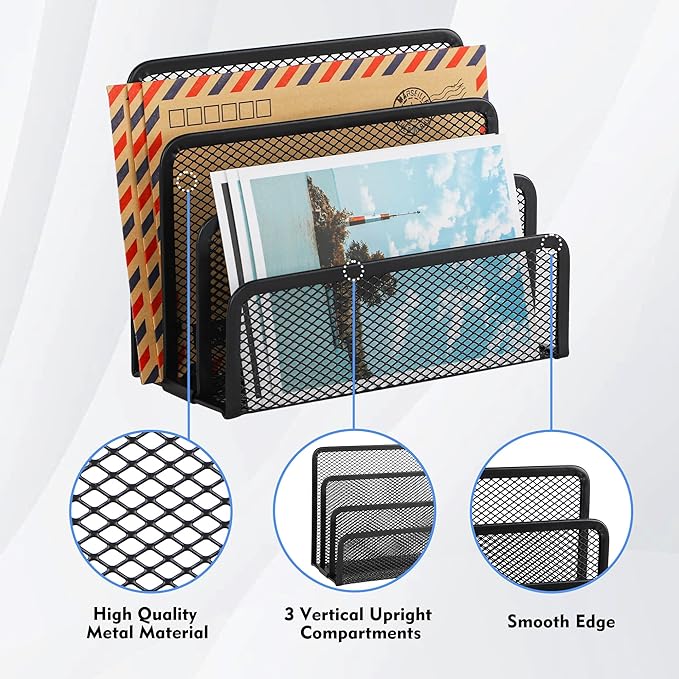 EASEPRES Desk Mail Organizer, Office Small Desktop Metal Mesh Envelope Letter - Image 3
