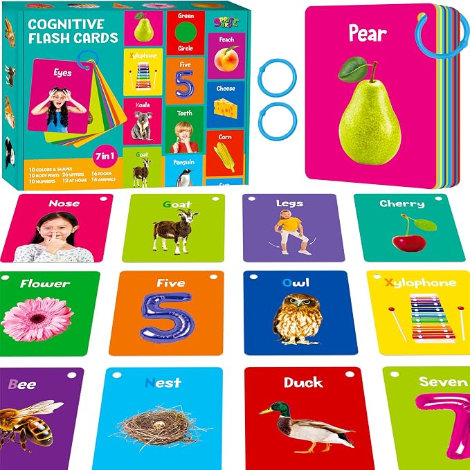 50 PCS Early Learning Flashcards, 7 in 1 Double Sided Cards- Alphabet, Colors by SpriteGru