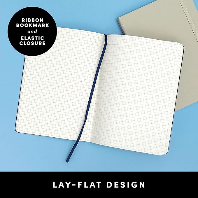 PAPERAGE Graph Paper Journal Notebook, (Navy), 160 Pages, Medium 5.6 in x 8 in - 100 GSM Thick Paper – Hardcover Grid Notebook for Work or School-DeskLoop Office