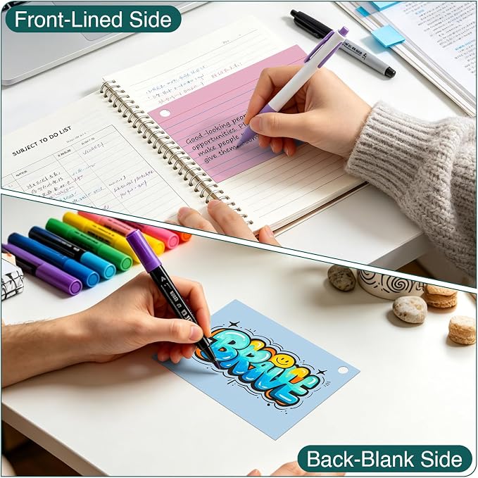 Index Cards 4x6 with Ring, 160 Sheets, Ruled Colored Flash Cards - Image 4