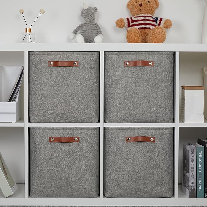 DULLEMELO Cube Storage Boxes,13 inch Fabric Baskets Closet Storage Bins for Home Organization and Storage,Stackale Gift Baskets Empty for Nursery Clothes Toys Kids Storage(Grey)-DeskLoop Office