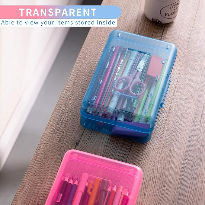 Sooez Plastic Pencil Case Box 6 Pack, Colored Large Craft Storage Bulk - Image 6