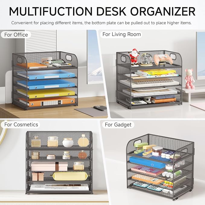 Lavatino 5 Tray Desk File Organizer, Mesh Paper Sorter Letter Tray Organizer - Image 5