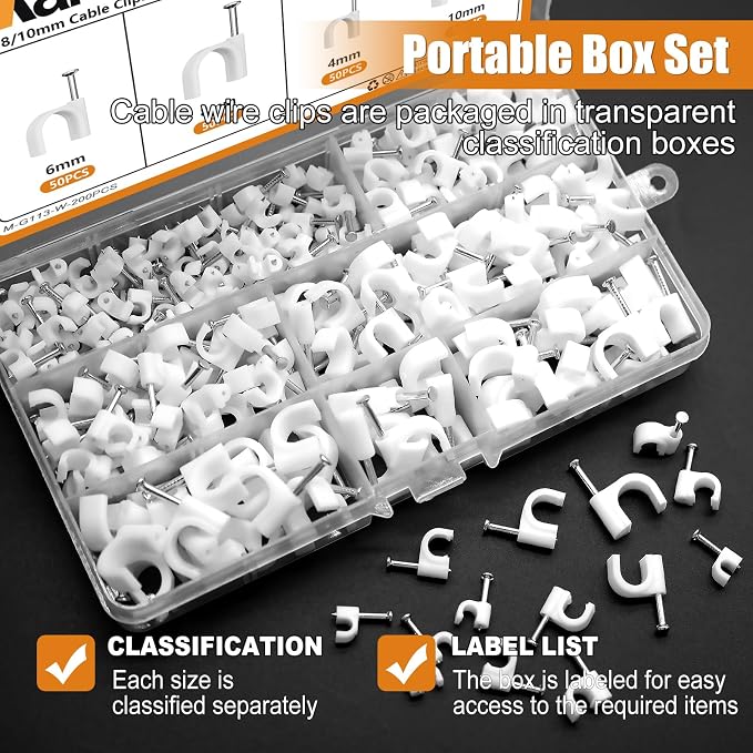 mankk 200PCS Cable Clips Nail in Cable Clips Wire Clips 4/6/8/10mm Round - Image 4