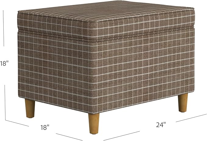 Home Decor | Dinah Collection Modern Storage Ottoman | Ottoman with Storage for Living Room & Bedroom(Brown Windowpane Fabric)-DeskLoop Office