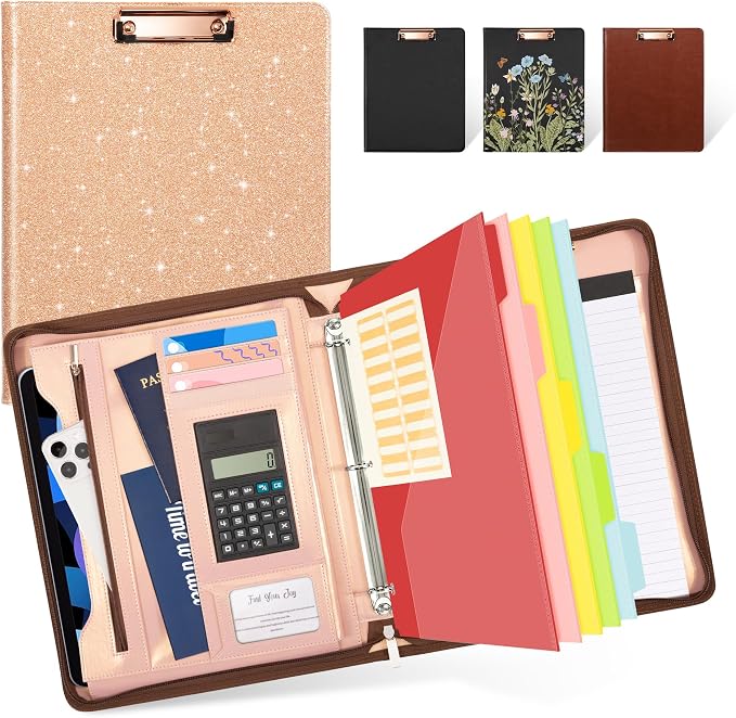 Ospelelf Clipboard with Storage, 3 Ring Binder with Zipper, Leather Padfolio by OspelelfOfficeSupplies