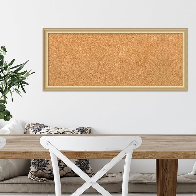 Amanti Art Natural Cork Board for Wall, 14x32 Vision Board with Gold Frame, Medium Corkboard Office Decor for Home Organization, Casual Corkboard Pinboard to display items for home organization-DeskLoop Office