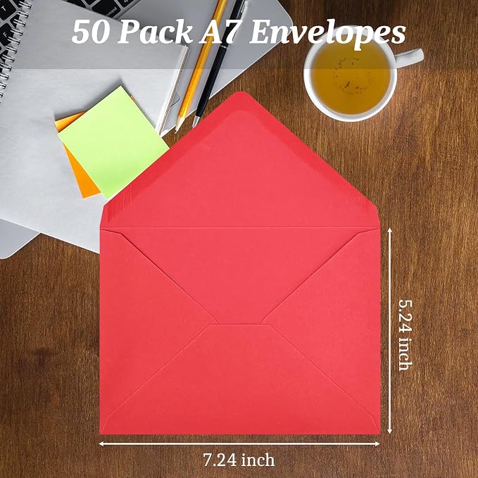50 Pack Red A7 Envelopes, Christmas New Years Greeting Card Envelopes Self Seal - Image 3