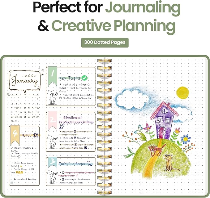 Spiral Dotted Notebook Journal for Work, 300 Pages, Thick B5 (7.1"x10") Bullet Dotted Journal for Women & Writing, Hardcover Notebook for Note Taking, Perfect for Work School Note Taking Business, Green-DeskLoop Office