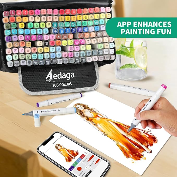 168 Colors Alcohol Markers with Free App, Dual Tip Art Markers with Kickstand Case for Artists Adults and Kids. Alcohol Based Marker for Coloring Painting Sketching and Drawing, Great Gift-DeskLoop Office