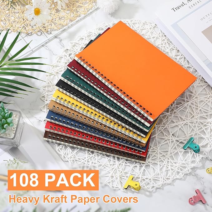 Yahenda Spiral Notebook College Ruled Journals Notebooks Lined 8.3 x 5.5 Inch Note Books Bulk A5 Writing Notebooks Thick Paper Notebook for Office Business School Supplies (Rich Colors,108 Pcs)-DeskLoop Office