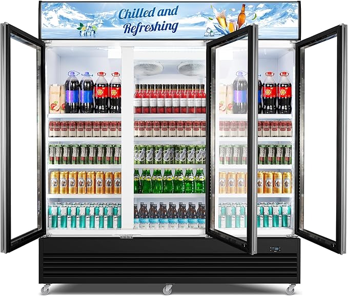 Commercial Beverage Refrigerator, 75" W 60 Cu. Ft. Commercial Drink Fridge, Display Refrigerator with 3 Glass Door, Commercial Display Fridge with 12 Adjustable Shelves, for Shop, Restaurant, Bar-DeskLoop Office