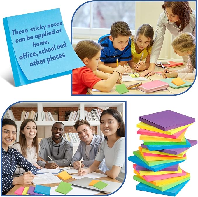 Leinuosen 48 Pack Sticky Notes 3 x 3 Inches Cute Sticky Notes Bright Colors Self Stick Pads Memo Easy to Post for Home Desk Office Notebook, Message Reminder, Stationary Supplies Office Supplies-DeskLoop Office