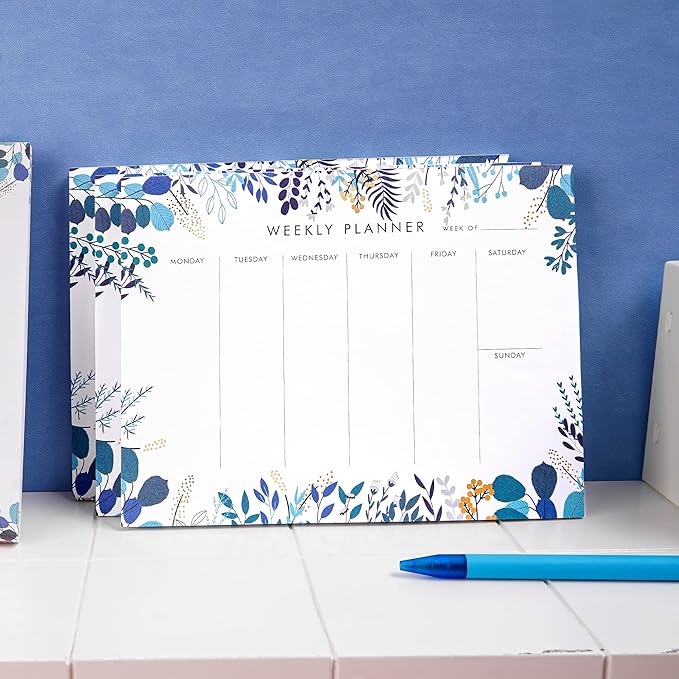 3 Pack Weekly Planner Notepad Tear Off 52 Undated Weekly Calendar Sheets To Do List Notepad Desk Planner Planning Pads Productivity Tracker for Work Goals Notes Schedule Ideas, Blue-DeskLoop Office