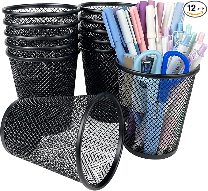 12 Packs Pen Holders, Mesh Pen Cup, Metal Pencil Holders by Zmarthumb