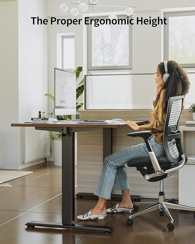 FEZIBO One-Piece Standing Desk Adjustable Height Stand up Home Office Desk, 48x24 Inch Electric Standing Computer Desk, with 4 Memory Presets, Fixable casters, Black Walnut-DeskLoop Office