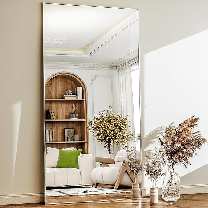 GLSLAND 76"x34" Full Length Mirror Extra Large Hanging or Leaning Rectangle Mirror Aluminum Alloy Thin Frame Bedroom Floor Dressing,Silver-DeskLoop Office
