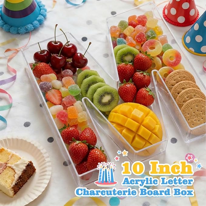 Ledido 10’’ Acrylic Letter Charcuterie Board Box, Reusable Fillable Serving Tray - Image 2