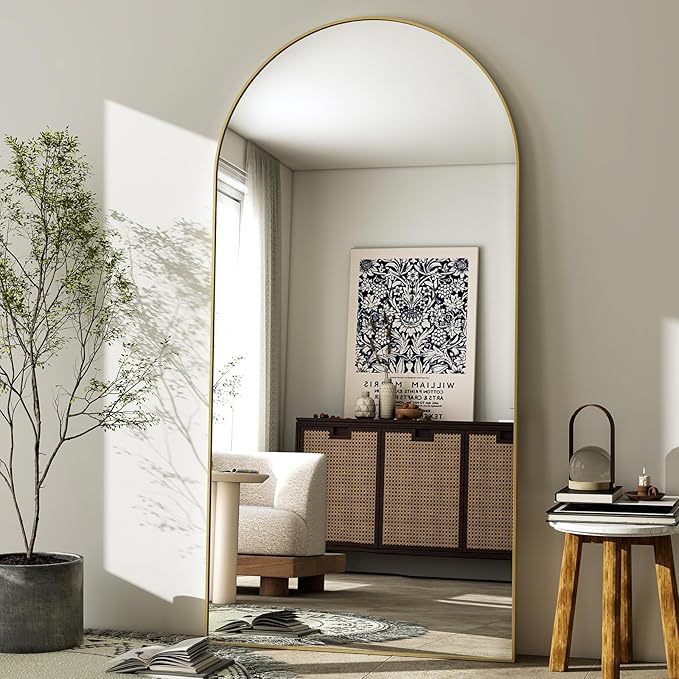 GLSLAND-30x71 inch Wall Mount Arched Full Length Mirror-Aluminum Alloy Frame High Definition-Full Body Mirror for Bedroom or Living Room,Gold-DeskLoop Office